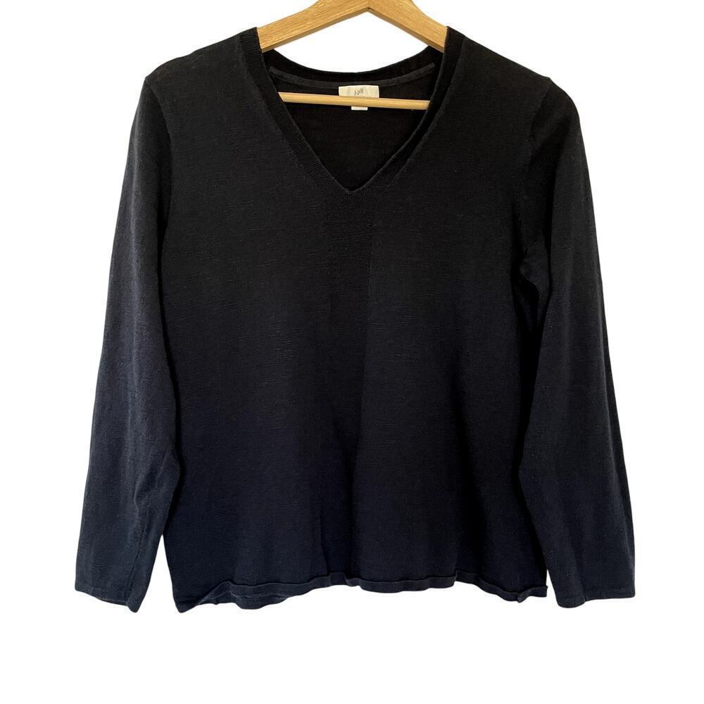 J. Jilll navy blue knit sweater long sleeves v-neck cotton linen women's size MP